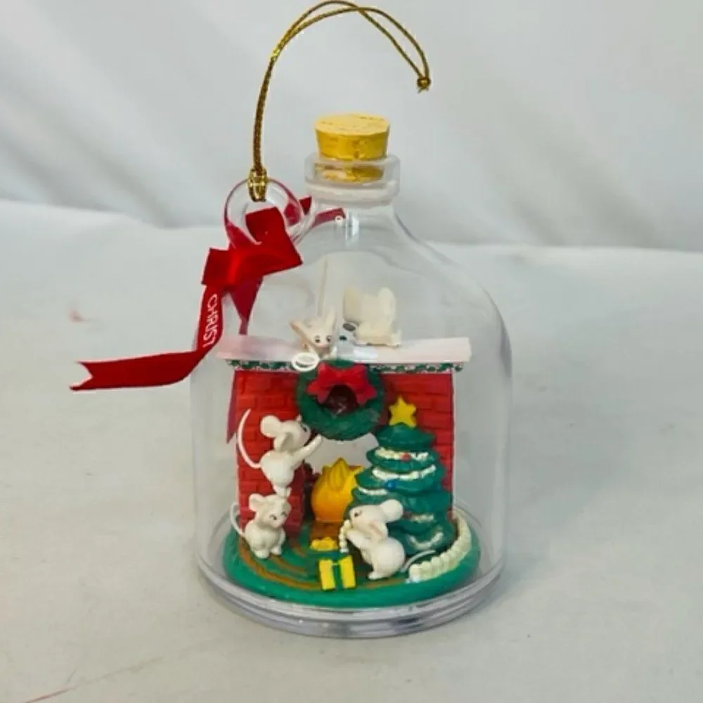 1990 1991 Enesco Mouse Mice Fireplace Frolic Christmas Ornament Home Sweet Home